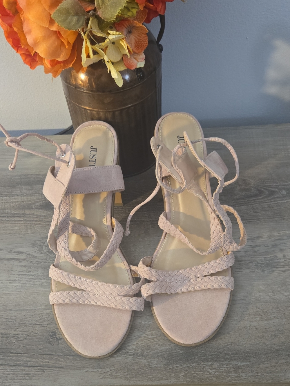 JUSTFAB Women's Blush Braided Lace-Up Sandals
